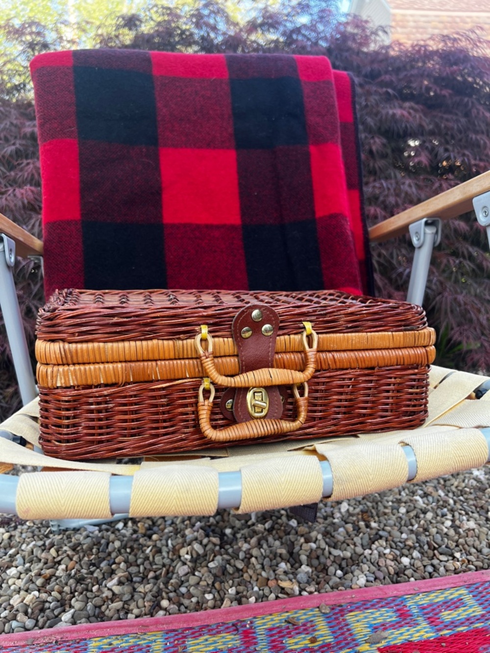 Vintage Wicker Picnic Suitcase